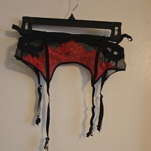 Victoria's Secret Black and Red Lace Garter Belt
